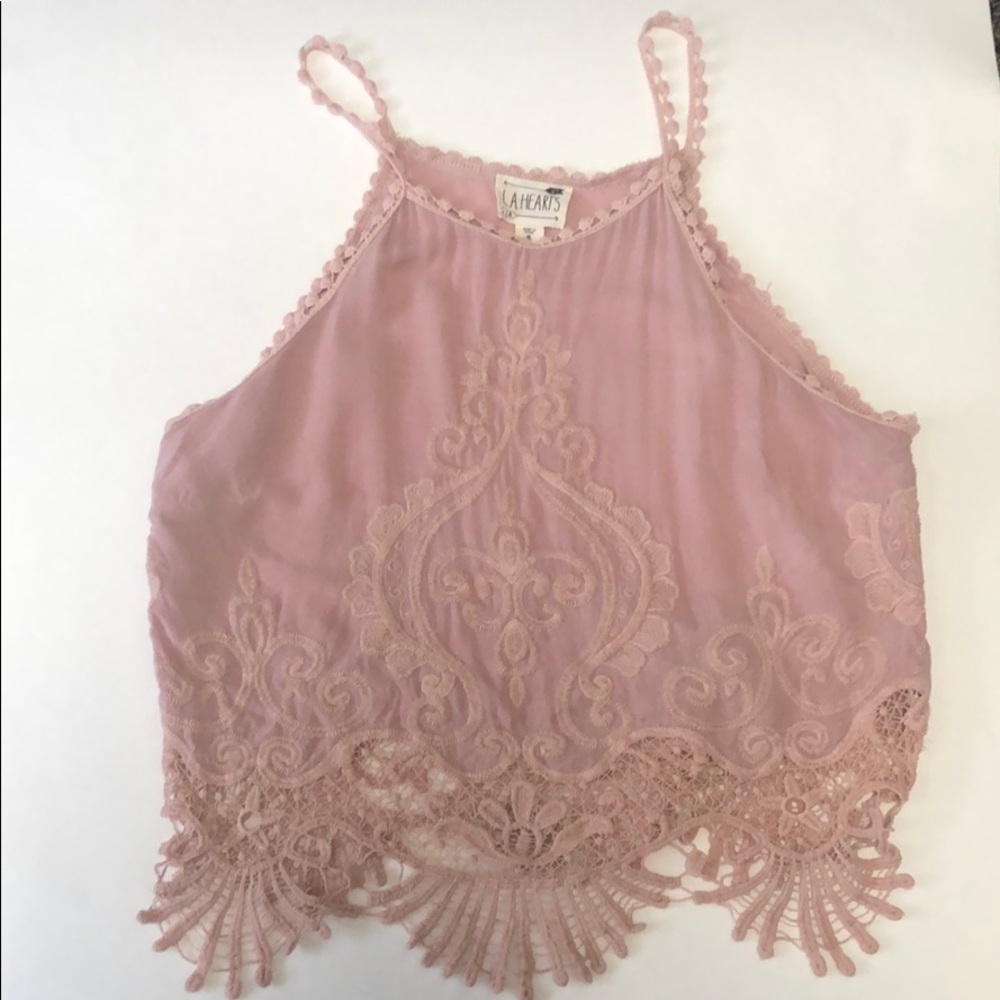 LA Hearts Crop Top with Crochet Detail Size Small
